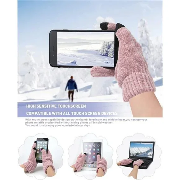 Womens Winter Knit Warm Hat Beanie+Long Scarf+Touch Screen Gloves Set - Picture 2 of 6